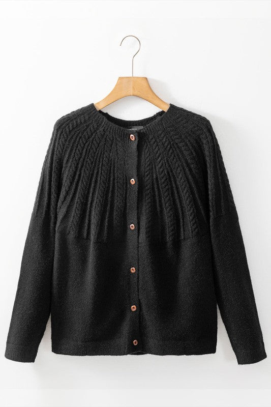 Textured Knit Button-Up Long Sleeve Cardigan
