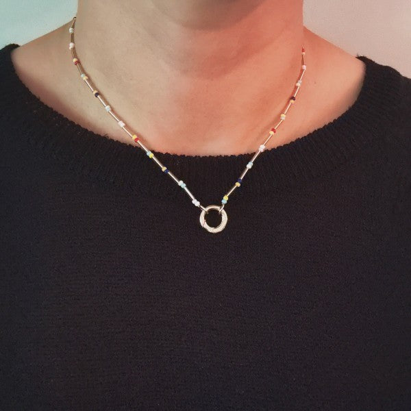 Dainty Color Bead Front Lock Necklace