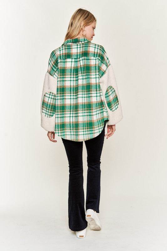 Multi plaid fuzzy sleeve jacket JJO1023