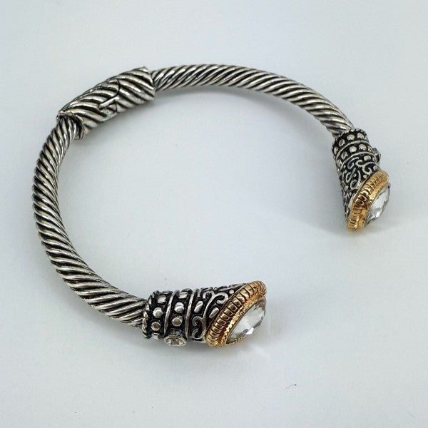 Cable Style Bangle Bracelet with Heart Rhinestone