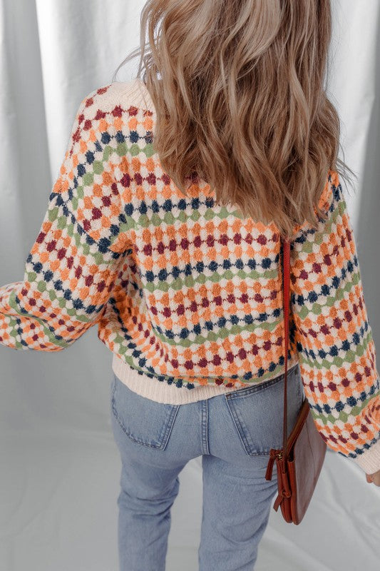 Stripe Dotty Knit Drop Shoulder Sweater