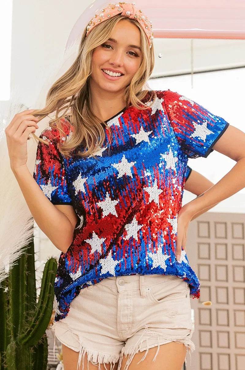 BiBi American Theme Star Pattern Sequin Top