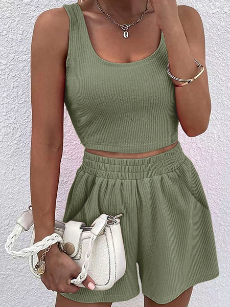Knit Sleeveless Solid Color Suit