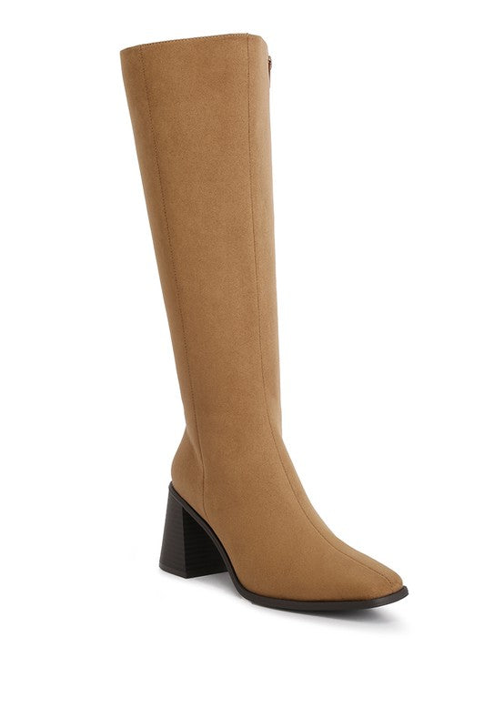 Paytin Faux Leather Block Heel Calf Length Boots