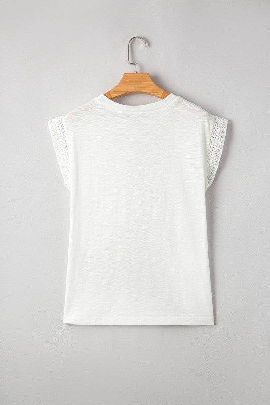 Ivy Lace Patchwork Cap Sleeve Round Neck Top