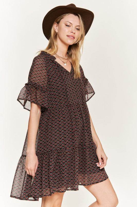 Floral print v-neck mini dress JBJ1054