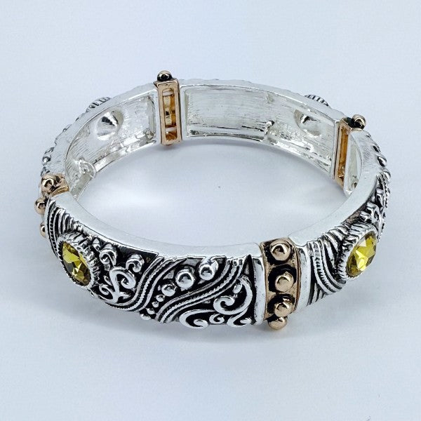 2 Tone Filigree Design Stretchable Bracelet