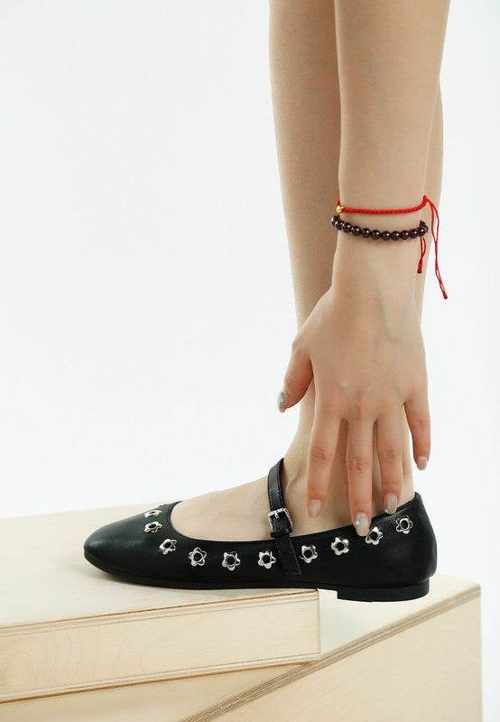 Tanzer Floral Eyelet Strapped Ballerinas