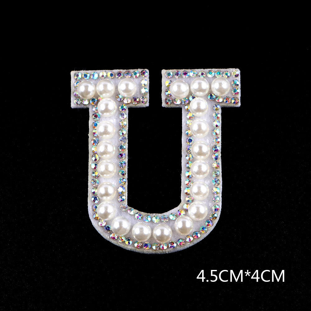 Pearl Rhinestone Cloth Sticker-Letter A-White-2 Pack