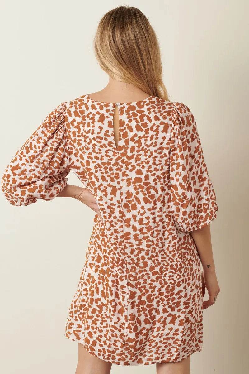 Mittoshop Animal Print Puff Sleeve Mini Dress