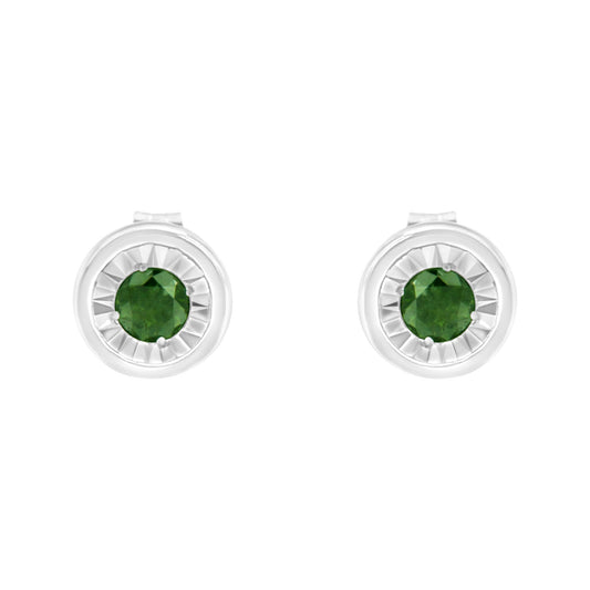 .925 Sterling Silver 1/4 Cttw Round Brilliant-Cut Green Diamond Miracle-Set Stud Earrings (Fancy Color-Enhanced, I1-I2 Clarity)