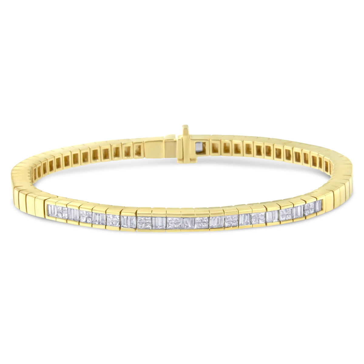 14K Yellow Gold 1-1/10 Cttw Princess & Baguette Cut Diamond 7" Alternating Stone Eternity Tennis Bracelet (G-H Color, VS1-VS2 Clarity)