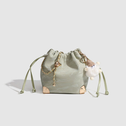 drawstring Chic Mini Bucket Bag - Stylish Women's Designer Shoulder & Crossbody Chain Bag
