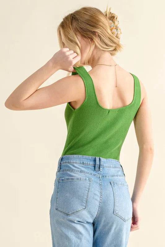 And The Why Ribbed Square Neck Bodysuit