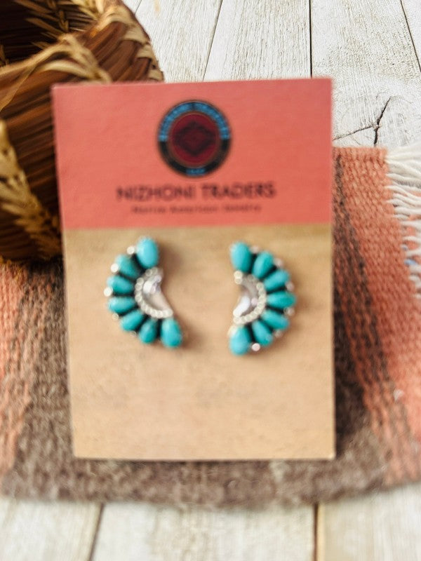 Navajo Sterling Silver & Turquoise Cluster Post Ea
