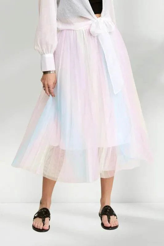 ADORA  Unicorn Pleated Mesh Flare Midi Skirt