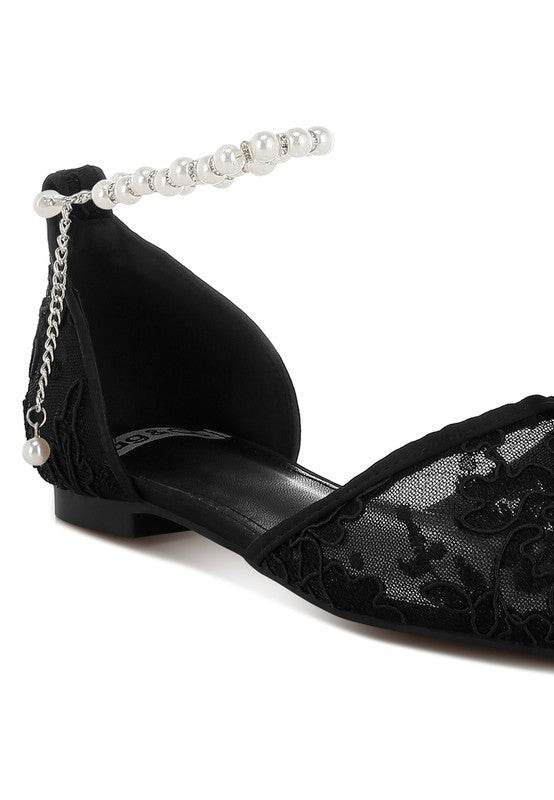 Shrami Pearl & Rhinestone Strap Flat Sandals