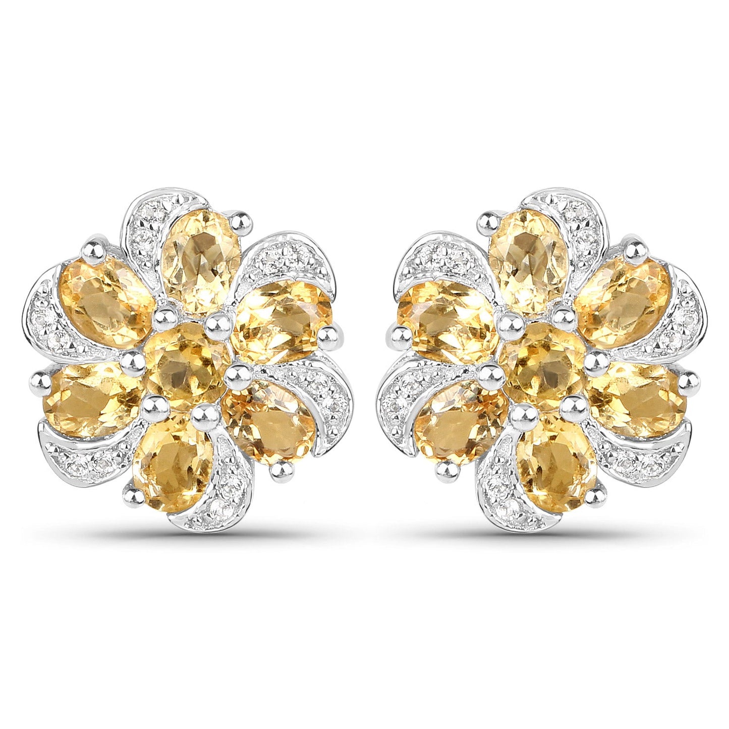 7.92 Carat Genuine Citrine and White Topaz .925 Sterling Silver 3 Piece Jewelry Set (Ring, Earrings, and Pendant w/ Chain)