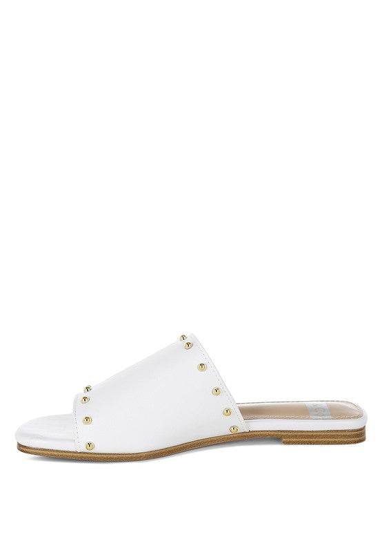 Renaldi Genuine Leather Studded Slip-On Flats