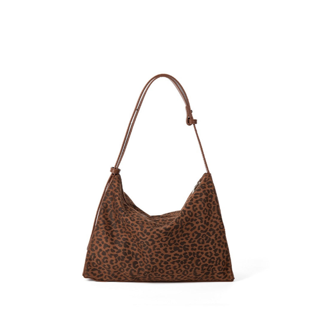 Leopard print autumn and winter small hobo bag, fashionable large capacity shoulder bag women, retro design commuter underarm handbag