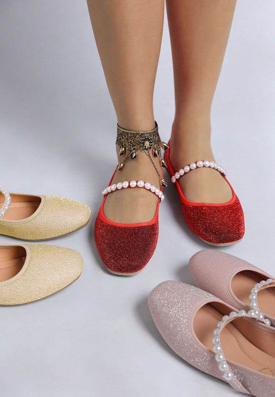 Corphee Pearl Strapped Glitter Ballerinas