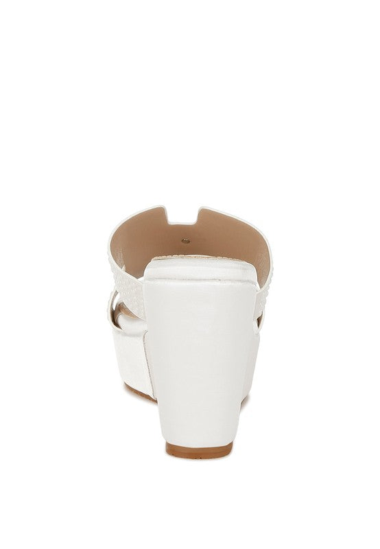 Renier Satin Pearl Detail Wedge Sandals