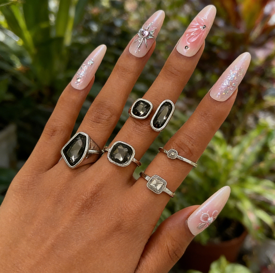 Luxury Acrylic Black Diamond Ring Minimalist Geometric Square Band