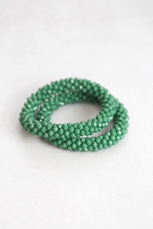 Beaded Rope Bracelet Pine Green