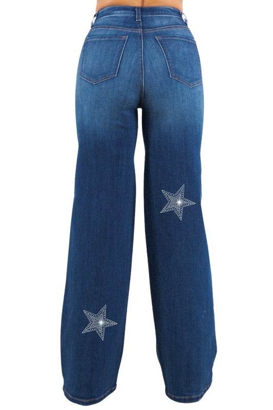 Star Rhinestones Wide Leg Jean