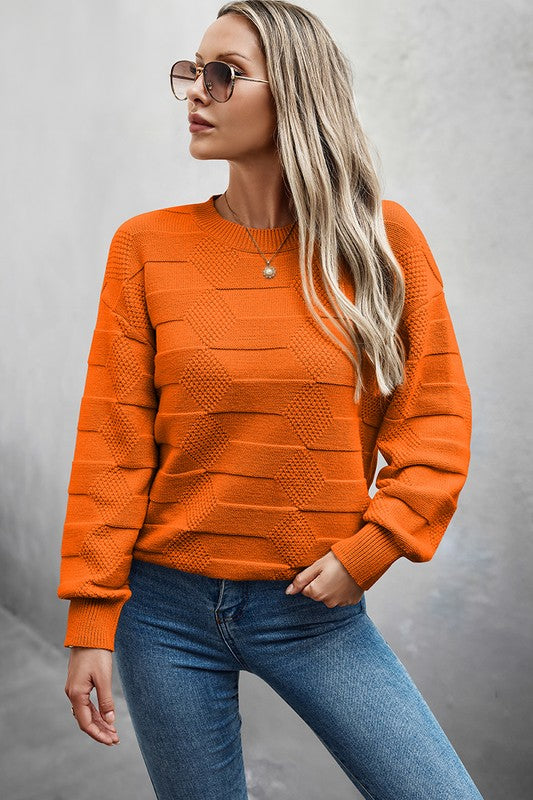 Solid Round Neck Knit Loose Long Sleeves Sweater