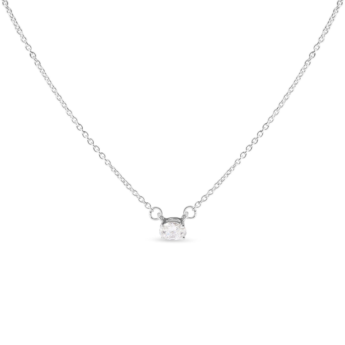 14K White Gold 1/4 Cttw Lab Grown Oval Solitaire Diamond East West 18" Pendant Necklace (G-H Color, VS2-SI1 Clarity)