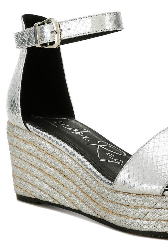 Utah Faux Leather Snake Wedge Espadrilles