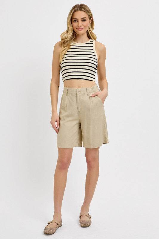 RISEN High Rise Pleated Front Shorts