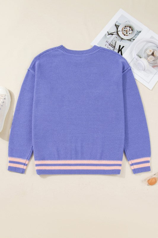 Plus Size Stripe Trim Drop Shoulder Sweater