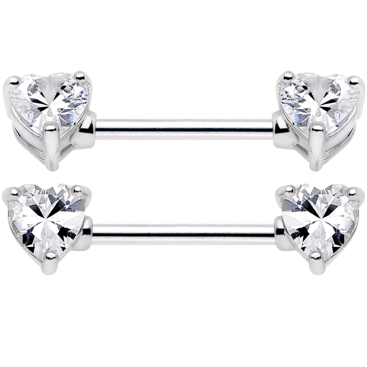 14G 9/16 Multi Color Heart Gem Barbell Nipple Ring Pack Set of 6