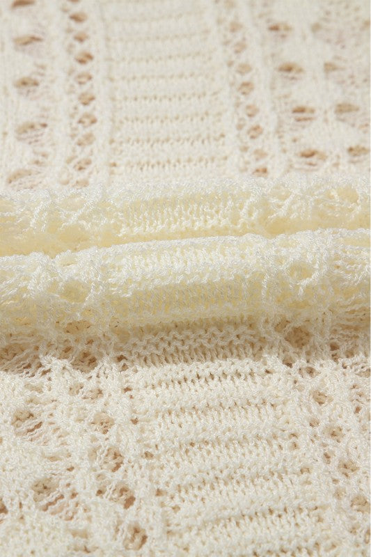 Hollow Out Knit 3/4 Drop Shoulder Sweater