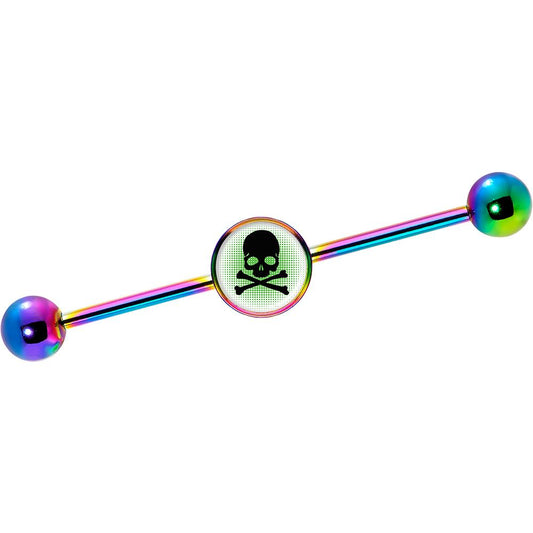 14G Green Rainbow Skull Rainbow Industrial Barbell 37mm