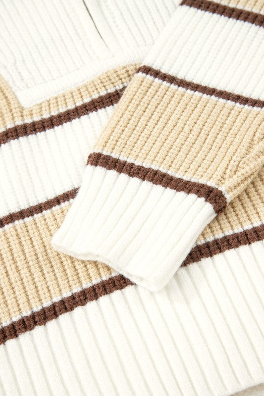 Stripe Half-Zip Drop Shoulder Sweater
