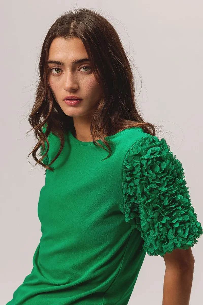 BiBi Short Mesh Flower Sleeve Knit Top