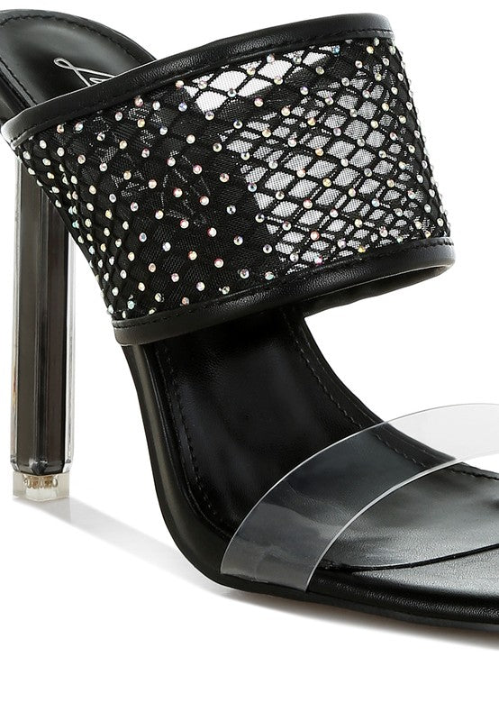 Salween Clear Embellished Square Toe Heels