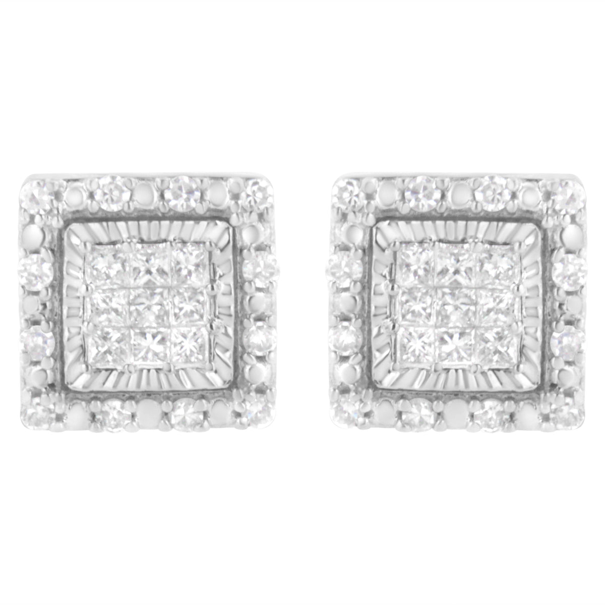 10K White Gold 1/2 cttw Invisible Set Princess-Cut Diamond Square Stud Earring (I-J Color, I1-I2 Clarity)