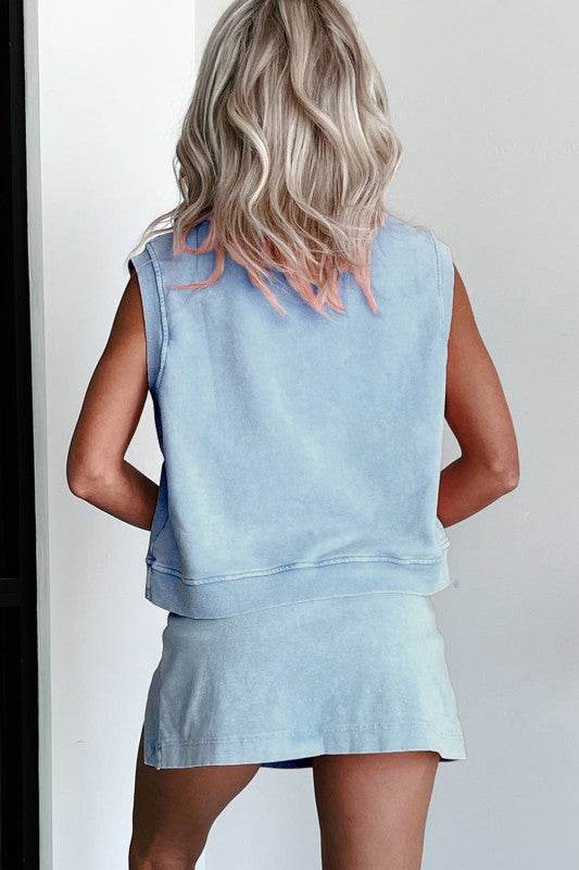 2 Pieces Cotton Tank Top Lined Split Skirt Set