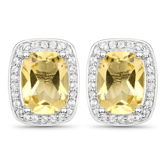 2.81 Carat Genuine Citrine and White Topaz .925 Sterling Silver Earrings