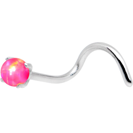 20G Pink Faux Opal Pronged Left Nose Screw