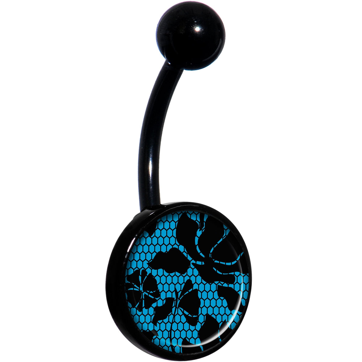 Blue Floral Lace Black Belly Ring