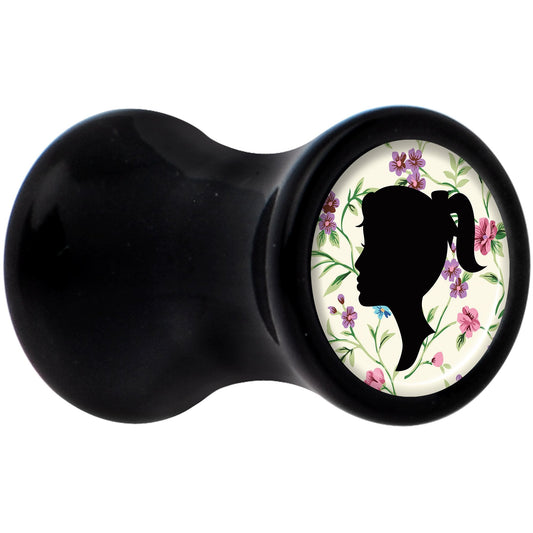 Black Acrylic Man Woman Floral Silhouette Saddle Plug Set 4G