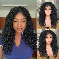 Burgundy 26" 99J Knotless Box Braids Wig | Curly Ends | Faux Locs | Swiss Lace Front | Braided Wigs for Black Women