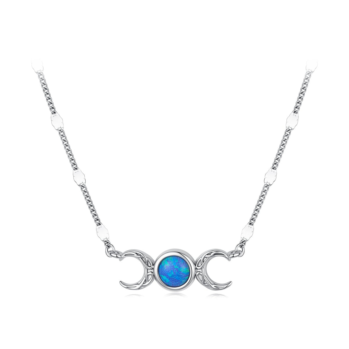 925 Sterling Silver White Gold Plated Synthetic Opal 40+5cm Pendant Necklace for Women