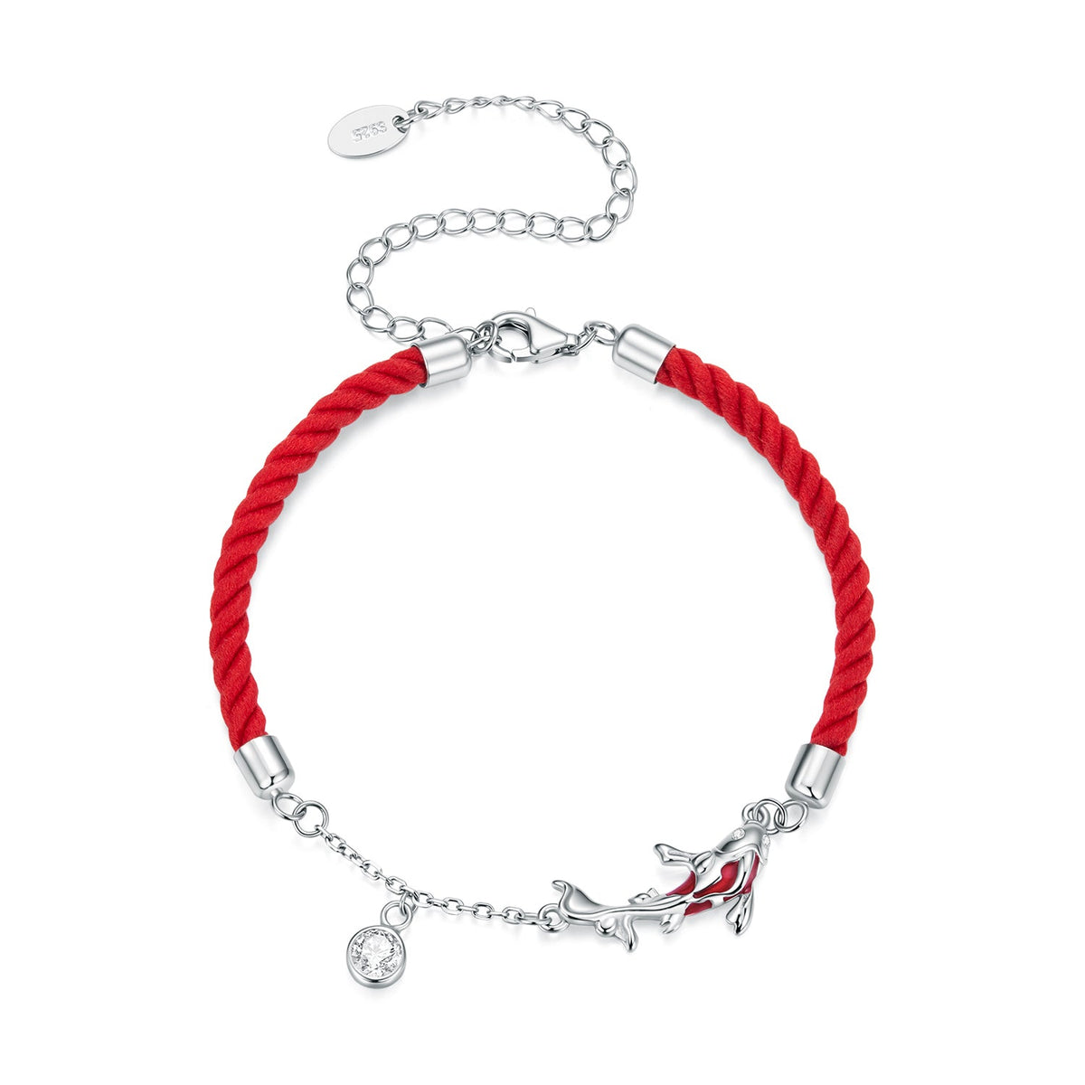 925 Sterling Silver White Gold Plated Enamel CZ Koi 16+6cm Bracelet for Women