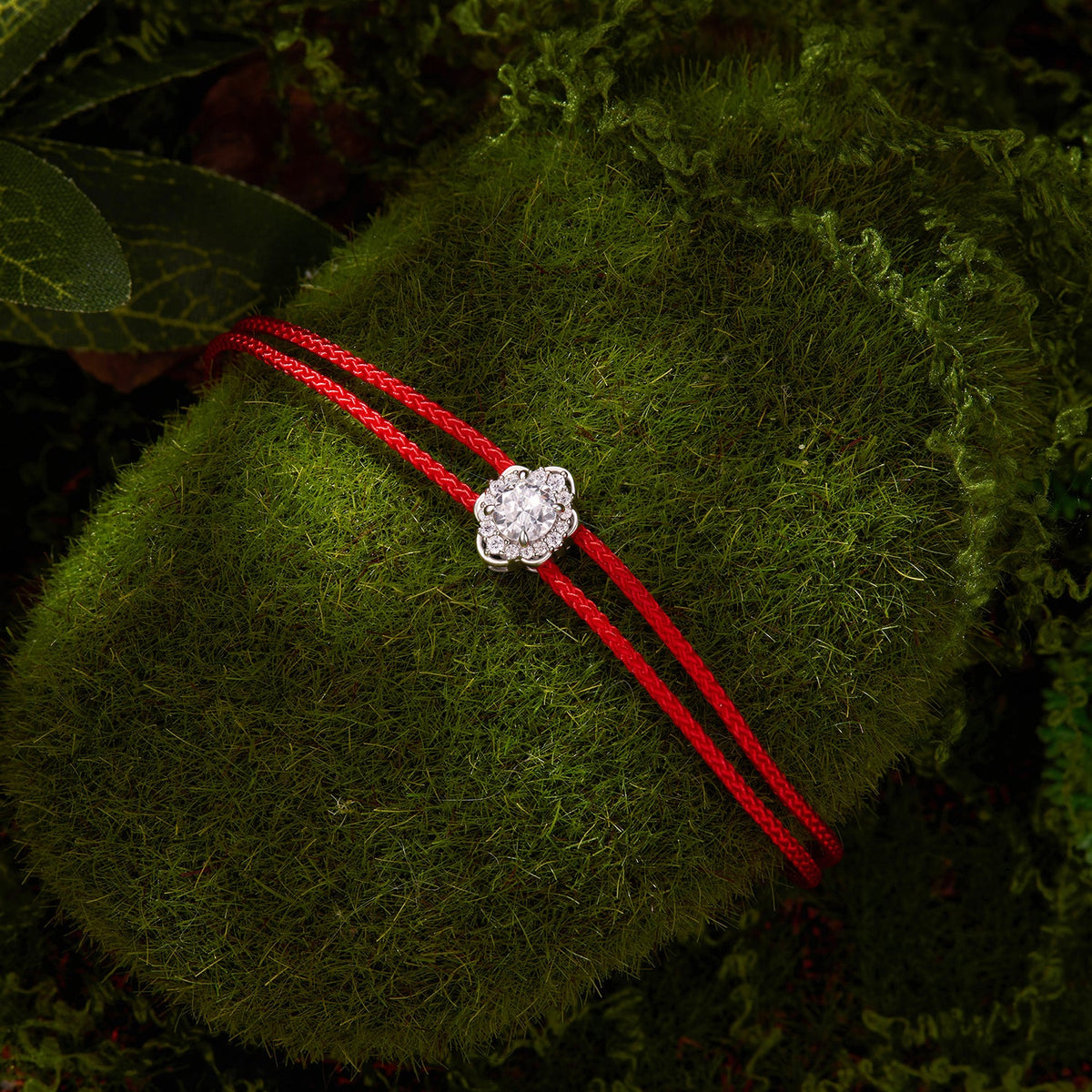 925 Sterling Silver White Gold Plated Round Moissanite 15+6cm Cotton Cord Bracelet for Women